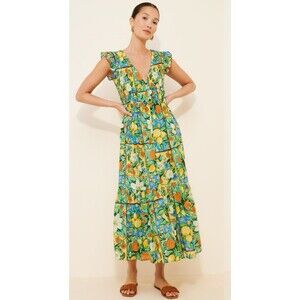 Anthropologie Midi Dress Women Peregrine Yellow Floral Preppy Vacay Boho XS NWT